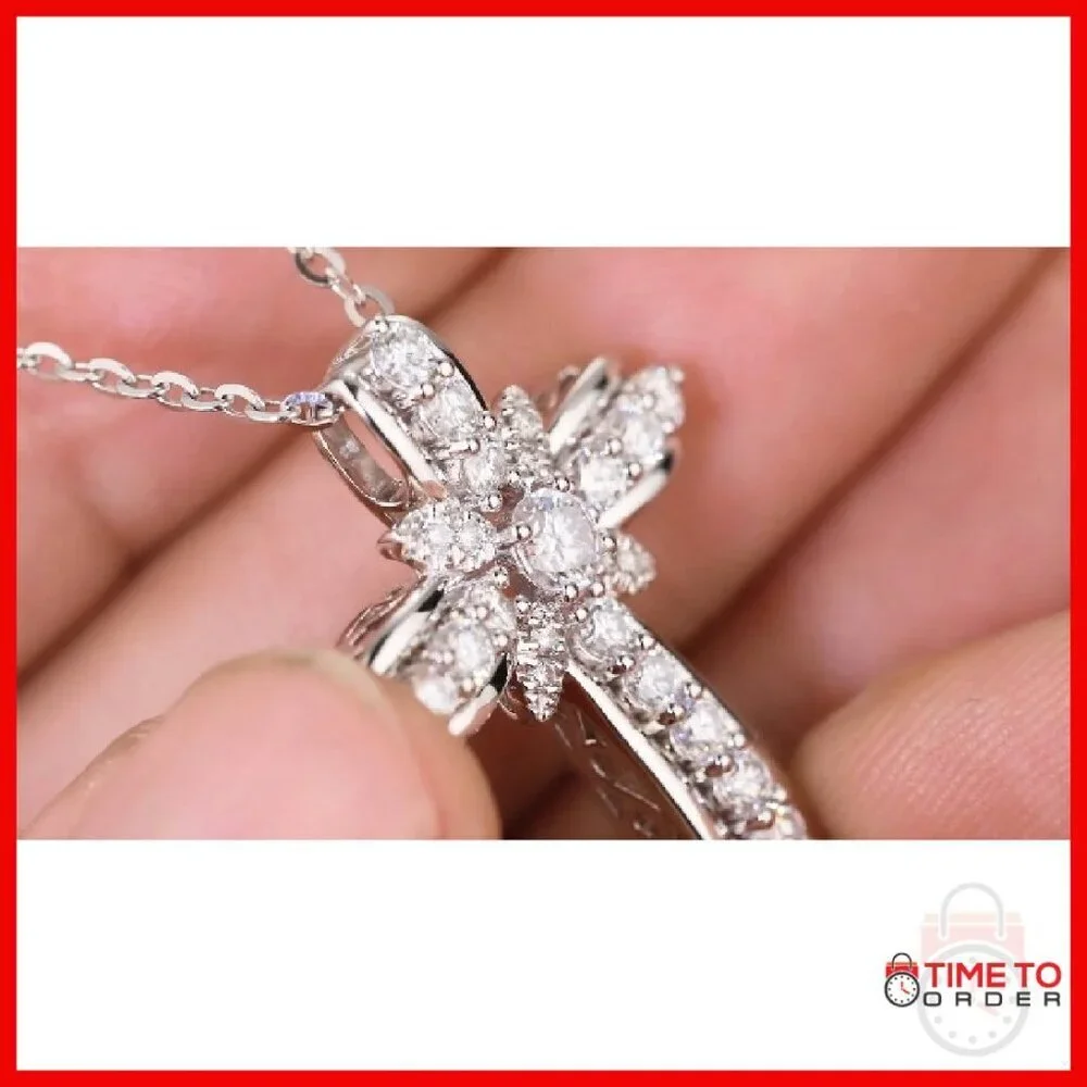D Color Moissanite Cross Pendant Necklace 20in Sterling Silver 18k Gold